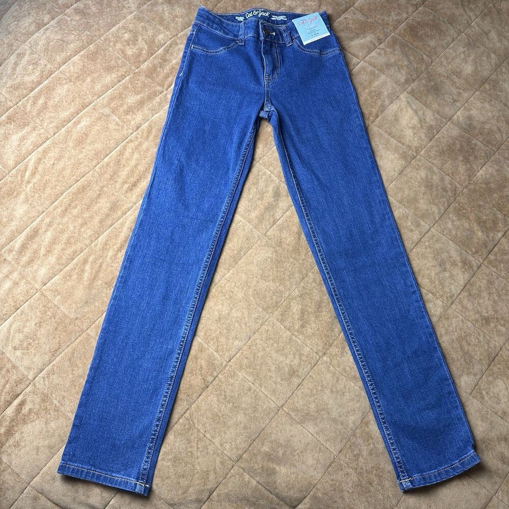 Cat & Jack Girls Jeans Size 12 Slim Straight Leg Super Stretch NWT Medium Wash